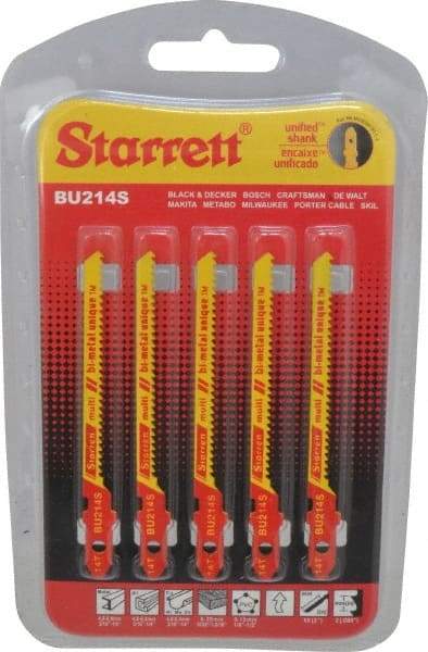 Starrett - 3" Long, 14 Teeth per Inch, Bi-Metal Jig Saw Blade - Toothed Edge, 3/16" Wide x 0.04" Thick, U-Shank, Wavy Tooth Set - Eagle Tool & Supply