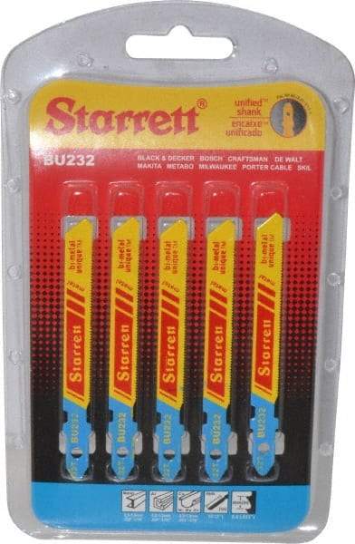 Starrett - 3" Long, 32 Teeth per Inch, Bi-Metal Jig Saw Blade - Toothed Edge, 5/16" Wide x 0.04" Thick, U-Shank, Wavy Tooth Set - Eagle Tool & Supply