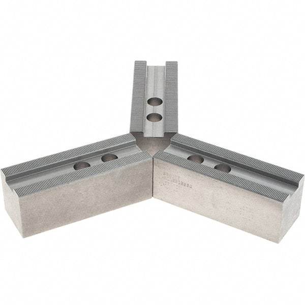Abbott Workholding Products - 1.5mm x 60° Serrated Attachment, Square Soft Lathe Chuck Jaw - 3 Jaws, Steel, 1.1811" Btw Mount Hole Ctrs, 5-1/2" Long x 2" Wide x 2" High, 0.8268" Groove, 0.6299" & 16mm Fastener - Eagle Tool & Supply