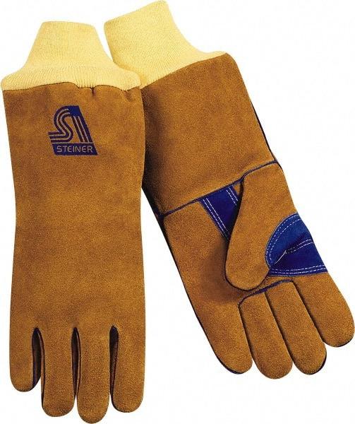 Steiner - Size L Cotton/Foam Lined Cowhide Welding Glove - 13-1/2" OAL, Knit Wrist Cuff, Wing Thumb, For General Welding - Eagle Tool & Supply