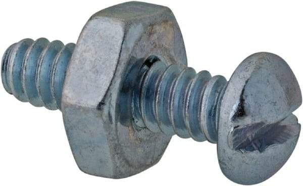 Value Collection - #6-32 UNC, 1/2" Length Under Head Slotted Drive Machine Screw - Round Head, Grade 2 Steel, Zinc-Plated Finish, Without Washer - Eagle Tool & Supply