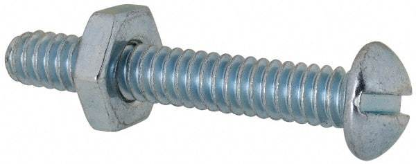Value Collection - #10-24 UNC, 1-1/4" Length Under Head Slotted Drive Machine Screw - Round Head, Grade 2 Steel, Zinc-Plated Finish, Without Washer - Eagle Tool & Supply