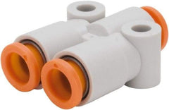 SMC PNEUMATICS - 5/16" OD, Brass/Polybutylene Push-to-Connect Union Y - 145 Max psi - Eagle Tool & Supply