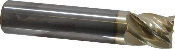Accupro - 1", 1-1/4" LOC, 1" Shank Diam, 5" OAL, 5 Flute, Solid Carbide Square End Mill - Single End, ZrN Finish, Spiral Flute, 37° Helix, Centercutting, Right Hand Cut, Right Hand Flute - Eagle Tool & Supply