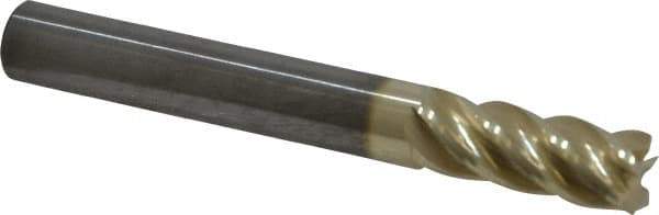 Accupro - 5/16", 13/16" LOC, 5/16" Shank Diam, 2-1/2" OAL, 5 Flute, Solid Carbide Square End Mill - Single End, ZrN Finish, Spiral Flute, 37° Helix, Centercutting, Right Hand Cut, Right Hand Flute - Eagle Tool & Supply