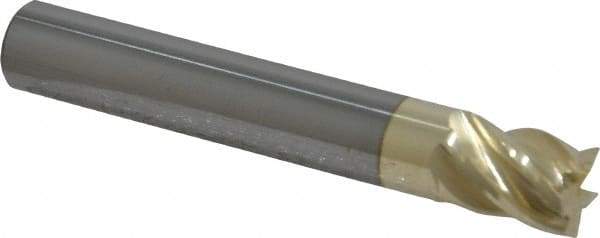 Accupro - 3/8", 1/2" LOC, 3/8" Shank Diam, 2-1/2" OAL, 5 Flute, Solid Carbide Square End Mill - Single End, ZrN Finish, Spiral Flute, 37° Helix, Centercutting, Right Hand Cut, Right Hand Flute - Eagle Tool & Supply