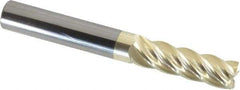 Accupro - 3/8", 1-1/4" LOC, 3/8" Shank Diam, 3" OAL, 5 Flute, Solid Carbide Square End Mill - Single End, ZrN Finish, Spiral Flute, 37° Helix, Centercutting, Right Hand Cut, Right Hand Flute - Eagle Tool & Supply