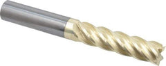 Accupro - 1/2", 2" LOC, 1/2" Shank Diam, 4" OAL, 5 Flute, Solid Carbide Square End Mill - Single End, ZrN Finish, Spiral Flute, 37° Helix, Centercutting, Right Hand Cut, Right Hand Flute - Eagle Tool & Supply