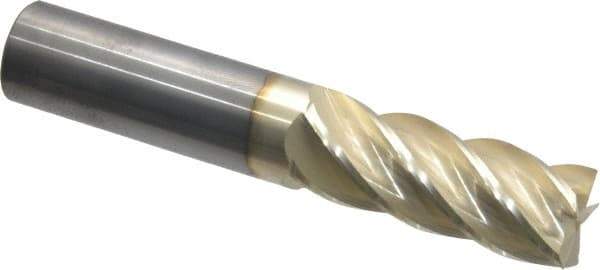 Accupro - 5/8", 1-5/8" LOC, 5/8" Shank Diam, 3-1/2" OAL, 5 Flute, Solid Carbide Square End Mill - Single End, ZrN Finish, Spiral Flute, 37° Helix, Centercutting, Right Hand Cut, Right Hand Flute - Eagle Tool & Supply