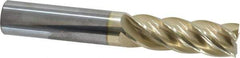 Accupro - 3/4", 2-1/4" LOC, 3/4" Shank Diam, 5" OAL, 5 Flute, Solid Carbide Square End Mill - Single End, ZrN Finish, Spiral Flute, 37° Helix, Centercutting, Right Hand Cut, Right Hand Flute - Eagle Tool & Supply
