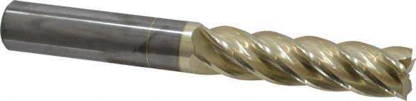 Accupro - 3/4", 3" LOC, 3/4" Shank Diam, 6" OAL, 5 Flute, Solid Carbide Square End Mill - Single End, ZrN Finish, Spiral Flute, 37° Helix, Centercutting, Right Hand Cut, Right Hand Flute - Eagle Tool & Supply