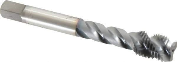 OSG - 7/16-20 UNF 3 Flute Modified Bottoming Spiral Flute Tap - Vanadium High Speed Steel, TiCN Finish, 3-5/32" OAL, Right Hand Flute, Right Hand Thread, Oversize, H7, Series 290 - Eagle Tool & Supply