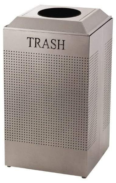 Rubbermaid - 29 Gal Silver Square Recycling Container - Steel, 32-3/8" High x 18-1/2" Long x 18-1/2" Wide - Eagle Tool & Supply