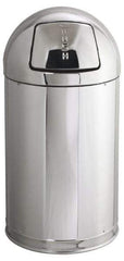 Rubbermaid - 12 Gal Round Trash Can - 30 Inch High, 15 Inch Diameter, Chrome, Steel, Dome Top Style, Includes Lid - Eagle Tool & Supply