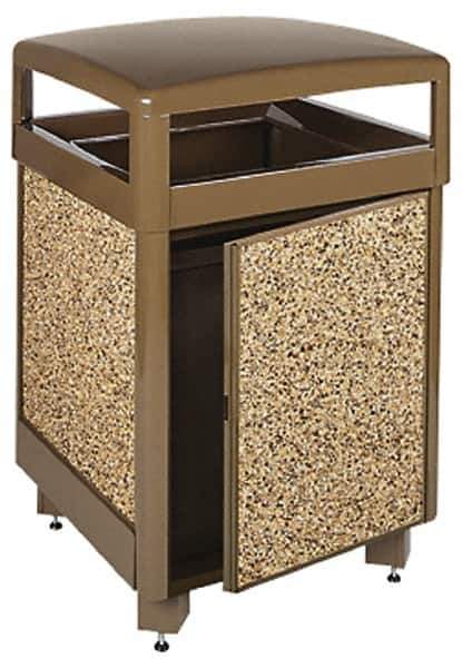 Rubbermaid - 38 Gal Brown Square Trash Can - Steel & Stone Panel, 40" High x 26" Long x 26" Wide - Eagle Tool & Supply