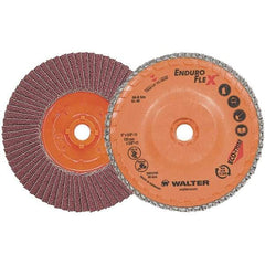 WALTER Surface Technologies - 40 Grit, 5" Disc Diam, 5/8-11 Center Hole, Zirconia Alumina Flap Disc - 13,300 Max RPM, Plastic Backing, Arbor Attaching System, Coated - Eagle Tool & Supply