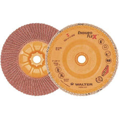 WALTER Surface Technologies - 60 Grit, 5" Disc Diam, 5/8-11 Center Hole, Zirconia Alumina Flap Disc - 13,300 Max RPM, Plastic Backing, Arbor Attaching System, Coated - Eagle Tool & Supply