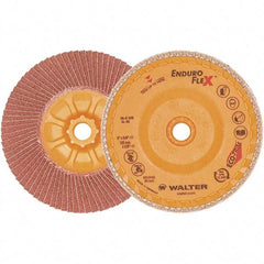 WALTER Surface Technologies - 80 Grit, 5" Disc Diam, 5/8-11 Center Hole, Zirconia Alumina Flap Disc - 13,300 Max RPM, Plastic Backing, Arbor Attaching System, Coated - Eagle Tool & Supply