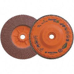 WALTER Surface Technologies - 40 Grit, 5" Disc Diam, 5/8-11 Center Hole, Zirconia Alumina Flap Disc - 8,600 Max RPM, Plastic Backing, Arbor Attaching System, Coated - Eagle Tool & Supply