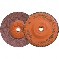 WALTER Surface Technologies - 60 Grit, 5" Disc Diam, 5/8-11 Center Hole, Zirconia Alumina Flap Disc - 8,600 Max RPM, Plastic Backing, Arbor Attaching System, Coated - Eagle Tool & Supply