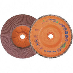 WALTER Surface Technologies - 80 Grit, 5" Disc Diam, 5/8-11 Center Hole, Zirconia Alumina Flap Disc - 8,600 Max RPM, Plastic Backing, Arbor Attaching System, Coated - Eagle Tool & Supply