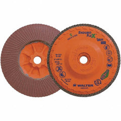 WALTER Surface Technologies - 120 Grit, 5" Disc Diam, 5/8-11 Center Hole, Zirconia Alumina Flap Disc - 8,600 Max RPM, Plastic Backing, Arbor Attaching System, Coated - Eagle Tool & Supply