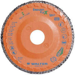 WALTER Surface Technologies - 40 Grit, 4-1/2" Disc Diam, 7/8" Center Hole, Zirconia Alumina Flap Disc - 13,300 Max RPM, Plastic Backing, Arbor Attaching System, Coated - Eagle Tool & Supply