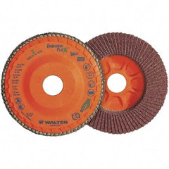 WALTER Surface Technologies - 120 Grit, 4-1/2" Disc Diam, 7/8" Center Hole, Zirconia Alumina Flap Disc - 13,300 Max RPM, Plastic Backing, Arbor Attaching System, Coated - Eagle Tool & Supply