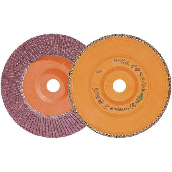 WALTER Surface Technologies - 40 Grit, 7" Disc Diam, 7/8" Center Hole, Zirconia Alumina Flap Disc - 8,600 Max RPM, Plastic Backing, Arbor Attaching System, Coated - Eagle Tool & Supply