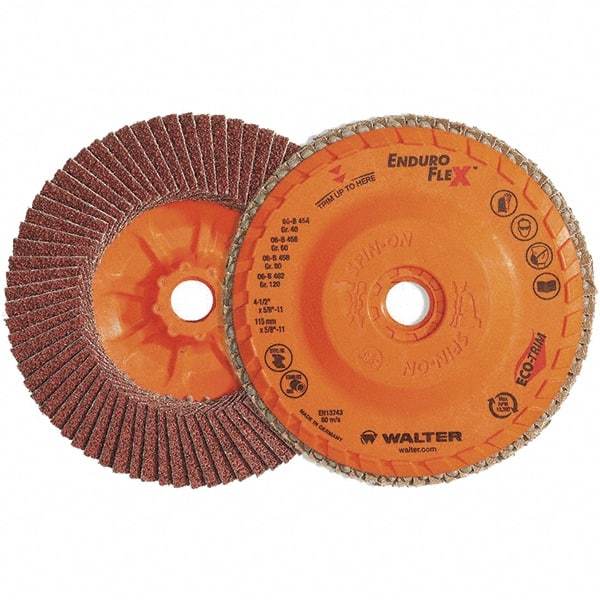 WALTER Surface Technologies - 80 Grit, 7" Disc Diam, 7/8" Center Hole, Zirconia Alumina Flap Disc - 8,600 Max RPM, Plastic Backing, Arbor Attaching System, Coated - Eagle Tool & Supply