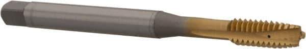 OSG - 1/4-20 UNC, 3 Flute, TiN Finish, Vanadium High Speed Steel Spiral Point Tap - Plug Chamfer, Right Hand Thread, 80mm OAL, 1" Thread Length, 0.255" Shank Diam, 2B Class of Fit, Series 260 - Exact Industrial Supply