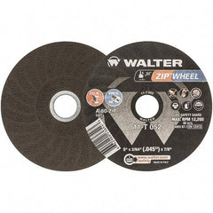 WALTER Surface Technologies - 5" 60 Grit Aluminum Oxide Cutoff Wheel - 3/64" Thick, 7/8" Arbor, 12,200 Max RPM, Use with Angle Grinders - Eagle Tool & Supply