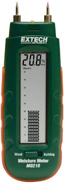 Extech - 32 to 104°F Operating Temp, Pocket Size Moisture Meter - LCD Display, Accurate to Wood 1%, Other Building Materials 0.1% - Eagle Tool & Supply