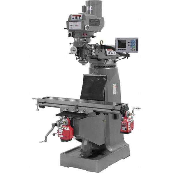 Jet - 9" Table Width x 49" Table Length, Variable Speed Pulley Control, 3 Phase Knee Milling Machine - R8 Spindle Taper, 3 hp - Eagle Tool & Supply