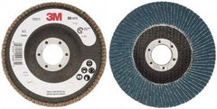 3M - 60 Grit, 4-1/2" Disc Diam, 7/8" Center Hole, Type 27 Zirconia Alumina Flap Disc - 13,300 Max RPM, Cloth Backing, Arbor Attaching System, Coated - Eagle Tool & Supply
