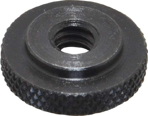 Gibraltar - 1/4-20" UNC Thread, Black Oxide Finish, Steel Round Knurled Check Nut - 7/32" Overall Height, 3/4" Head Diam, 1/2" Base Diam - Eagle Tool & Supply