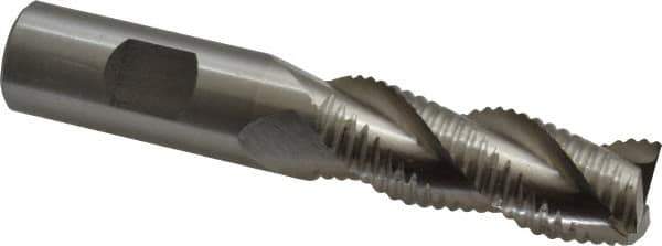 Interstate - 3/4" Diam, Coarse Pitch, 2" LOC, 3 Flute Cobalt Roughing Square End Mill - Uncoated, 4-1/4" OAL, 3/4" Shank Diam, Single End, Centercutting - Eagle Tool & Supply
