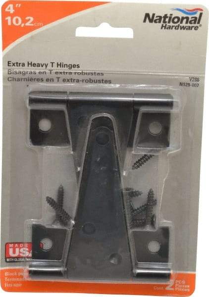 National Mfg. - 5" Long x 3.3" Wide x 0.08" Thick, T Hinge - Steel, Black Finish - Eagle Tool & Supply