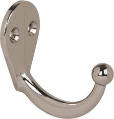 National Mfg. - 1" Wide x 1-3/4" High x 0.13" Thick, Single Prong Robe Hook - 1-3/4" Projection, Nickel Plated - Eagle Tool & Supply