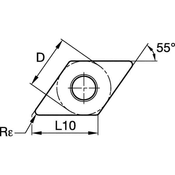 Kennametal - DCGW32.51 F Grade KD1400 Polycrystalline Diamond (PCD) Turning Insert - 55° Diamond, 3/8" Inscr Circle, 5/32" Thick, 1/64" Corner Radius - Eagle Tool & Supply