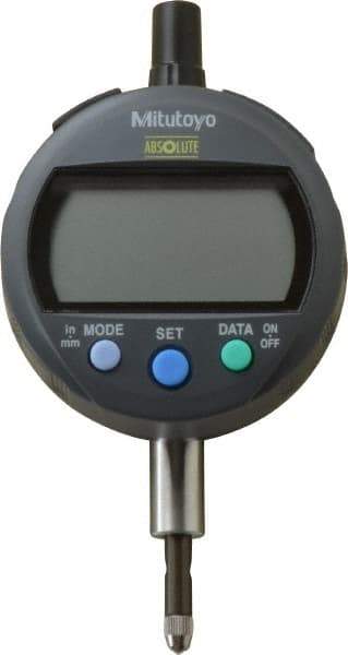 Mitutoyo - 0 to 12.7mm Range, 0.00005" Graduation, Electronic Drop Indicator - Flat Back, Accurate to 0.0001", English & Metric System, LCD Display - Eagle Tool & Supply