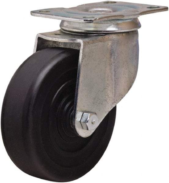 Hamilton - 4" Diam x 1-1/4" Wide x 5" OAH Top Plate Mount Swivel Caster - Hard Rubber, 165 Lb Capacity, Self-Lubricating Bearing, 2-1/2 x 3-3/4" Plate - Eagle Tool & Supply