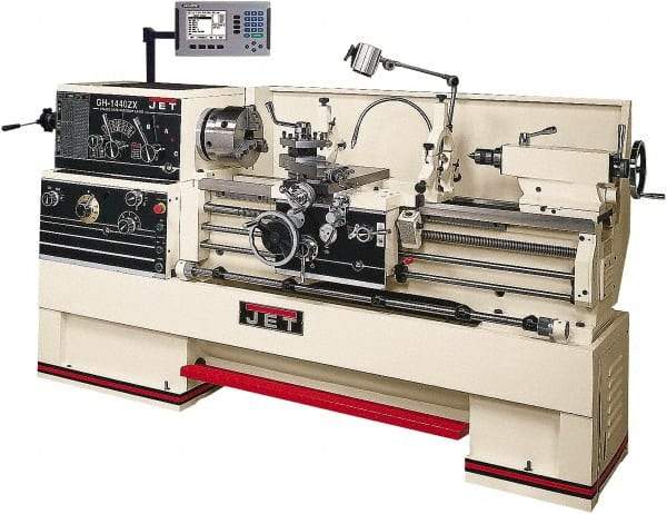 Jet - 14" Swing, 40" Between Centers, 230 Volt, Triple Phase Engine Lathe - 7MT Taper, 7-1/2 hp, 25 to 1,800 RPM, 3-1/8" Bore Diam, 40" Deep x 47" High x 97-1/2" Long - Eagle Tool & Supply