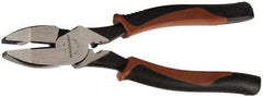 Paramount - 9" OAL, 1-9/16" Jaw Length x 1-1/4" Jaw Width, Side Cutting Linesman's Pliers - Serrated Jaw, New England Style Head, Double Injection Molded Handles - Eagle Tool & Supply