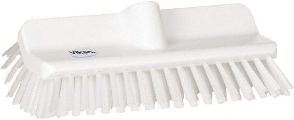 Vikan - 1-1/2" Bristle Length, Polyester Cleaning & Finishing Brush - 9-5/8" Long x 5" Wide Head, 10" OAL, European Threaded Handle, White, Polypropylene Block - Eagle Tool & Supply