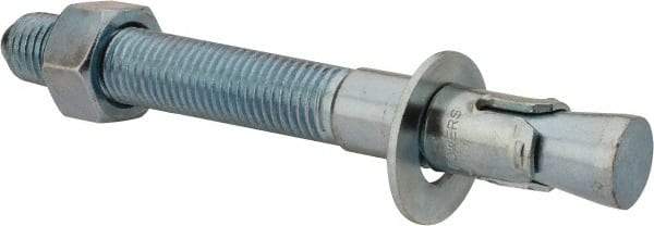 Powers Fasteners - 1" Diam, 1" Drill, 9" OAL, 2" Min Embedment Wedge Expansion Concrete Anchor - 1018 Steel, Zinc-Plated Finish, Hex Nut Head, Hex Drive, 5-3/8" Thread Length - Eagle Tool & Supply