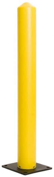Eagle - 7" Diam x 42" High, Yellow High Density Polyethylene Bollard - 10" Wide x 10" Long Mounting Plate, 8 Lb - Eagle Tool & Supply