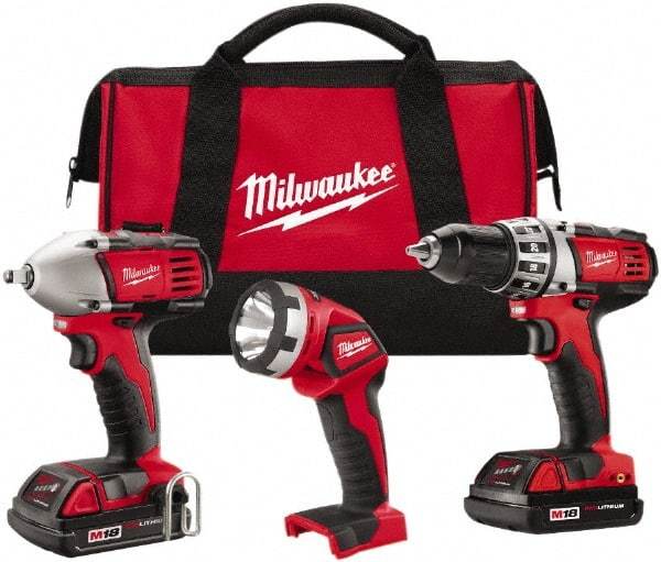 Milwaukee Tool - 18 Volt Cordless Tool Combination Kit - Includes 1/2" Compact Drill/Driver & 3/8" Compact Impact Wrench, Lithium-Ion Battery Included - Eagle Tool & Supply