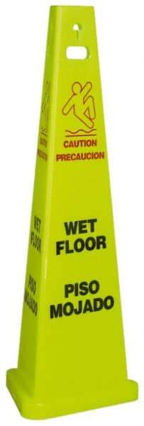 NMC - Caution - Wet Floor, 40" High, Plastic Floor Sign - English/Spanish, Cone, Red & Black on Yellow, For Restroom, Janitorial & Housekeeping - Eagle Tool & Supply