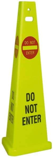 NMC - Do Not Enter, 40" High, Plastic Floor Sign - Cone, Red & Black on Yellow, For Security & Admittance - Eagle Tool & Supply